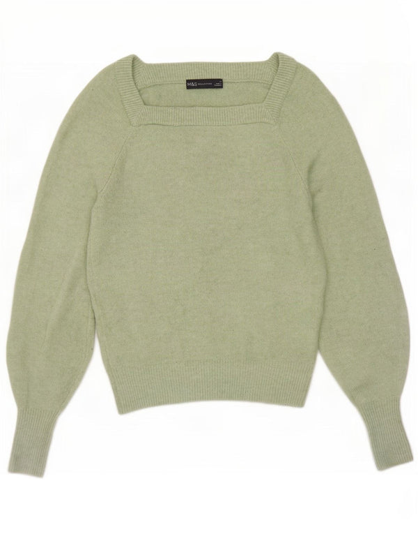 Marks & Spencer Womens Boat Neck Jumper Sweater UK 6 XS Green Polyester