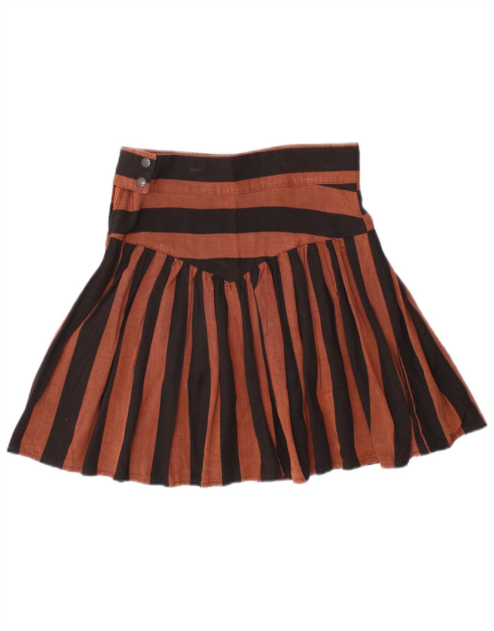 VINTAGE Γυναικεία Μίνι Πλισέ Φούστα IT 44 Medium W28 Καφέ ριγέ βισκόζη