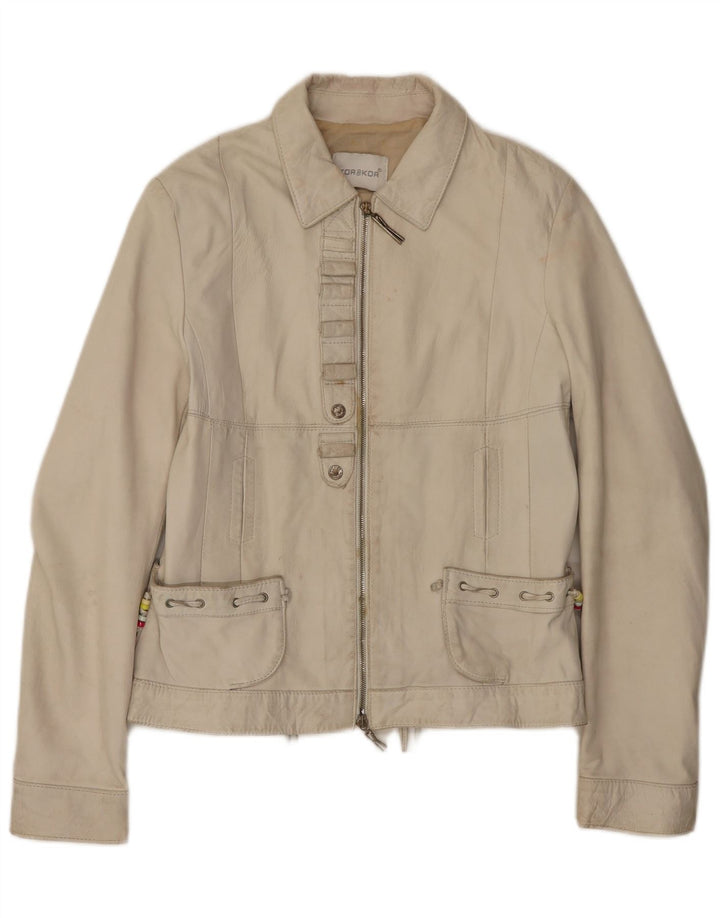 Kor@Kor Γυναικείο Δερμάτινο Μπουφάν IT 48 XL Off White Δερμάτινο