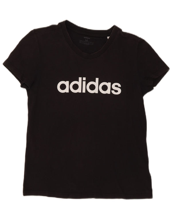 Γυναικείο γραφικό μπλουζάκι Adidas Top UK 12/14 μεσαίο μαύρο βαμβακερό
