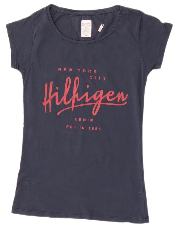 Tommy Hilfiger Γυναικείο γραφικό T-Shirt Top UK 8 Small Navy Blue