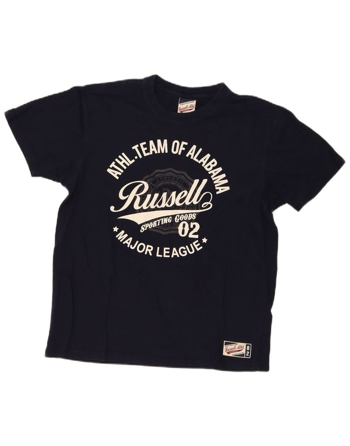 RUSSELL ATHLETIC Mens Graphic T-Shirt Top Medium Navy Blue Cotton