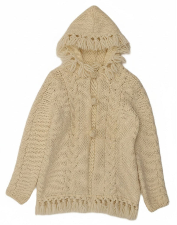 Vintage γυναικείο πουλόβερ ζακέτα με κουκούλα UK 10 Small Off White Wool