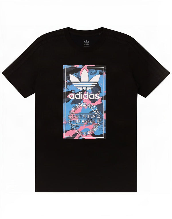 Adidas Boys Three Stripes Graphic T-shirt Top 13-14 ετών μαύρο βαμβακερό