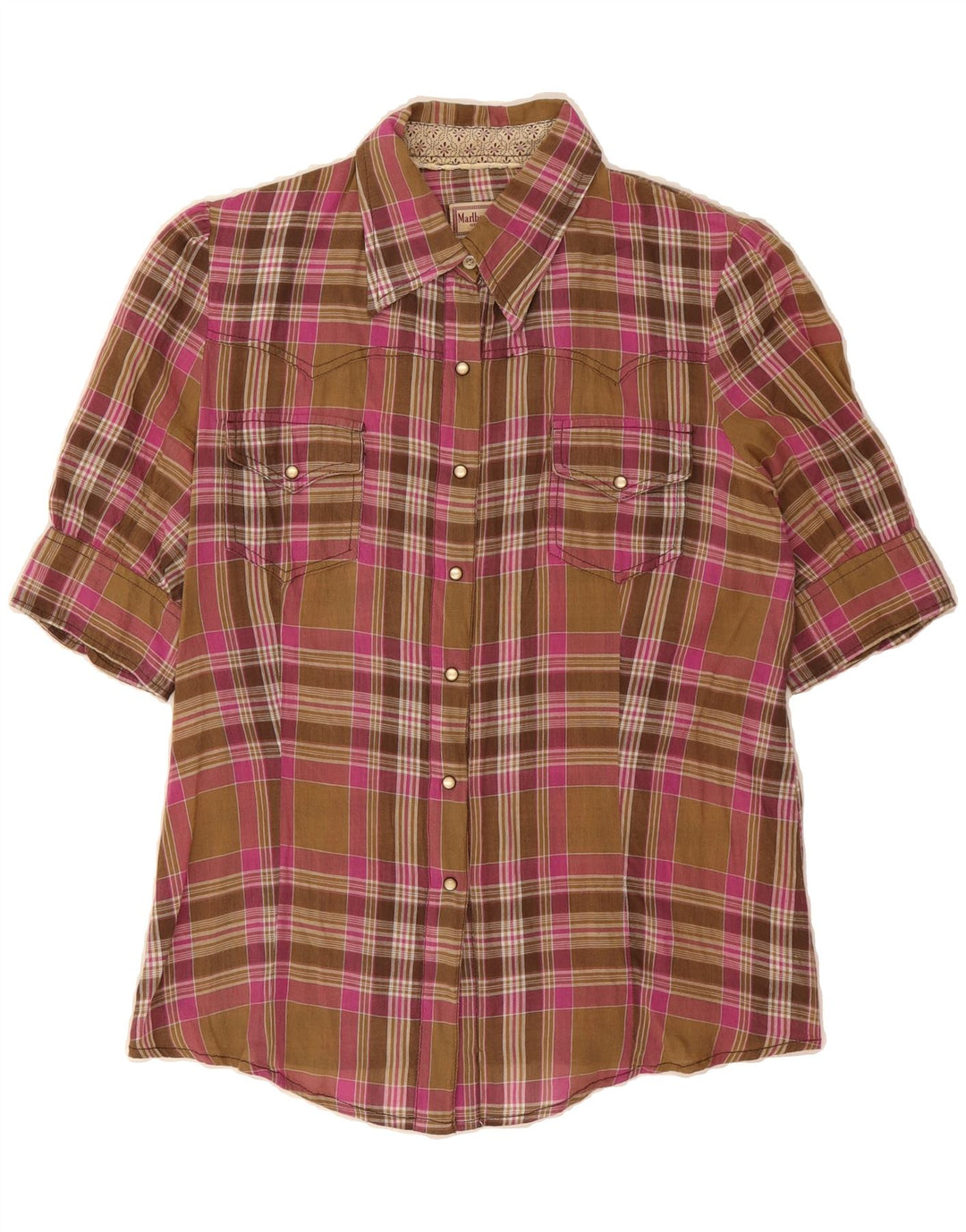 MARLBORO CLASSICS Womens Short Sleeve Shirt EU 44 XL Brown Check Vintage Marlboro Classics and Second-Hand Marlboro Classics from Messina Hembry 