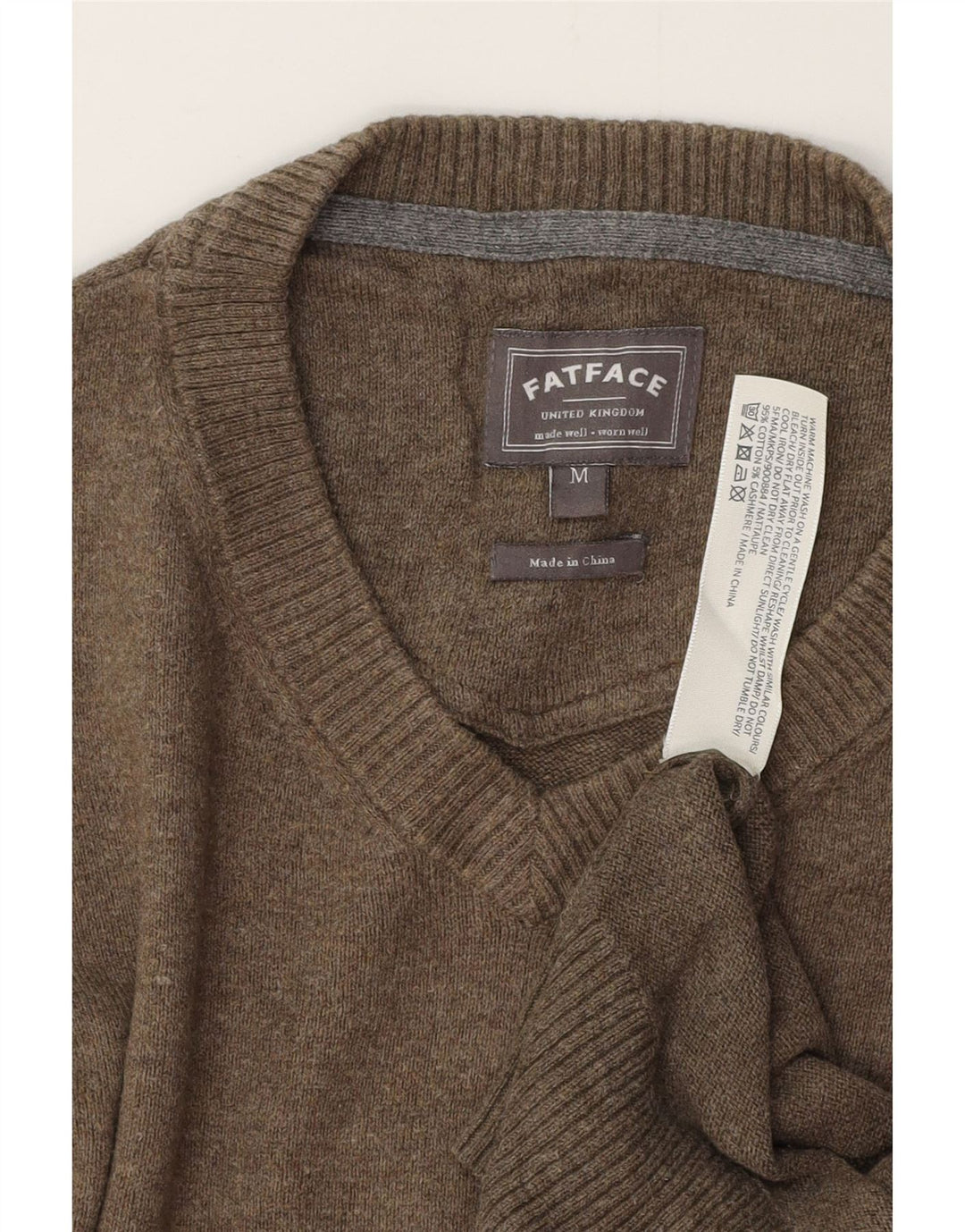 FAT FACE Ανδρικό πουλόβερ με λαιμόκοψη σε μεσαίο γκρι βαμβακερό