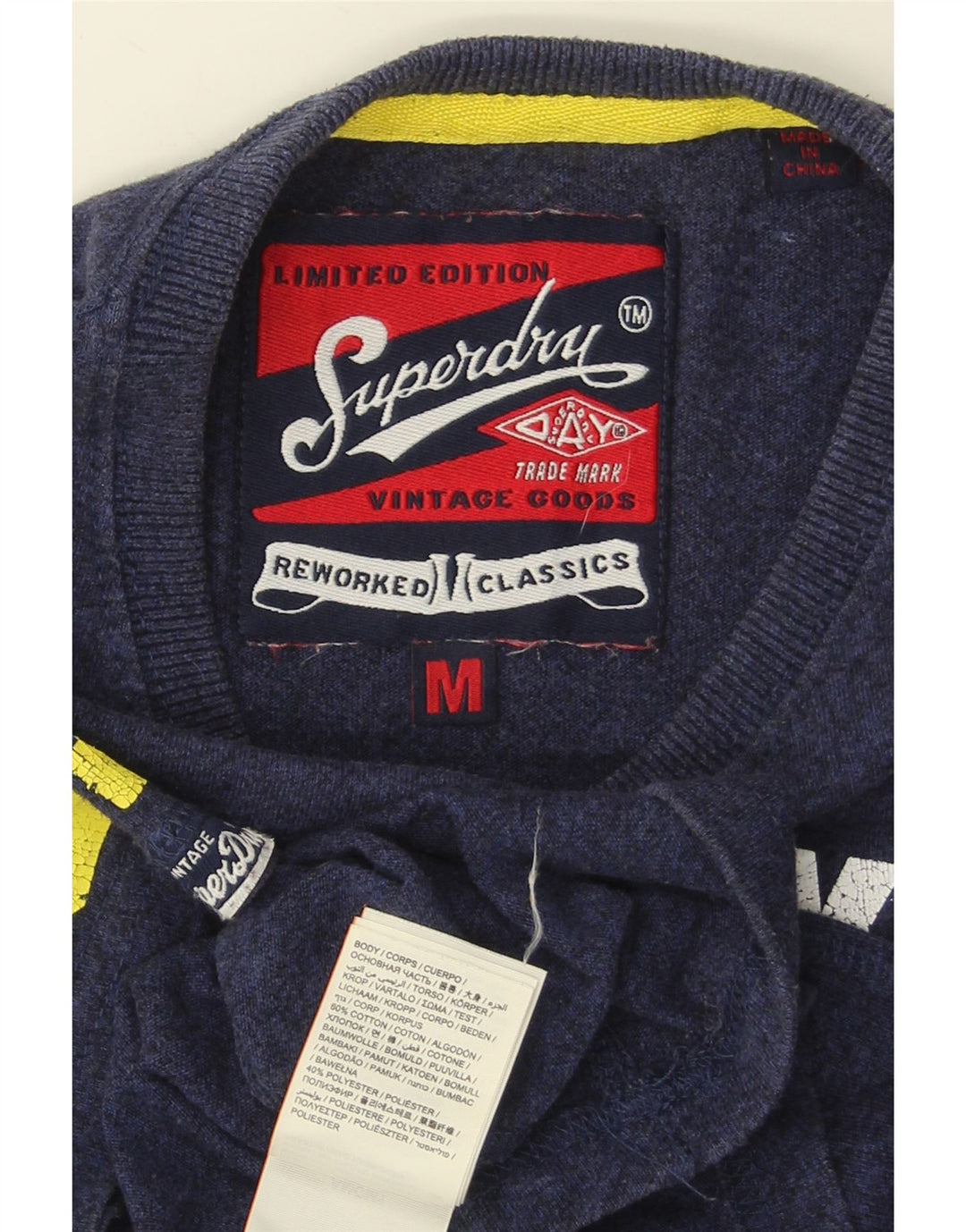 Ανδρικό γραφικό μπλουζάκι SUPERDRY Τοπ μεσαίο μπλε ναυτικό βαμβακερό