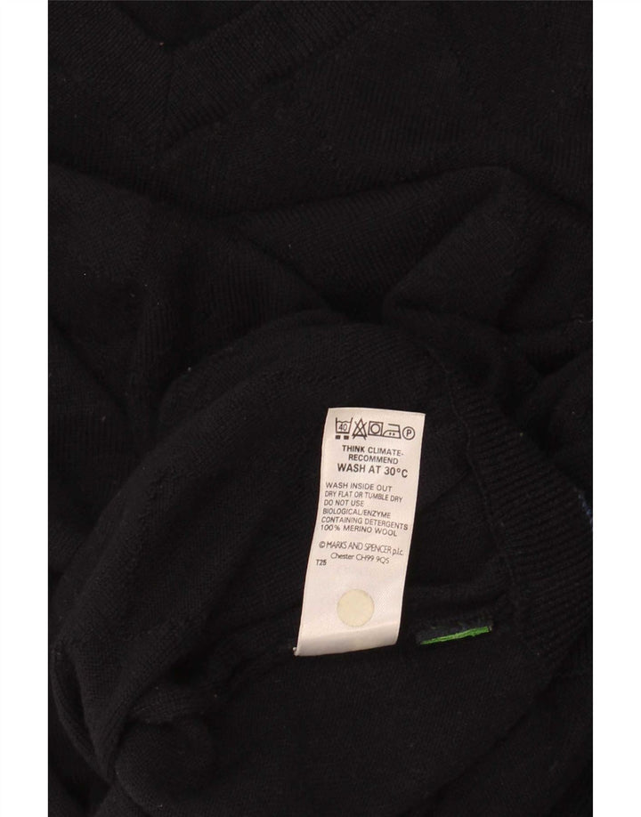 Marks & Spencer Ανδρικό πουλόβερ πουλόβερ με λαιμόκοψη με λαιμόκοψη Μεγάλο μπλε ναυτικό μαλλί Merino