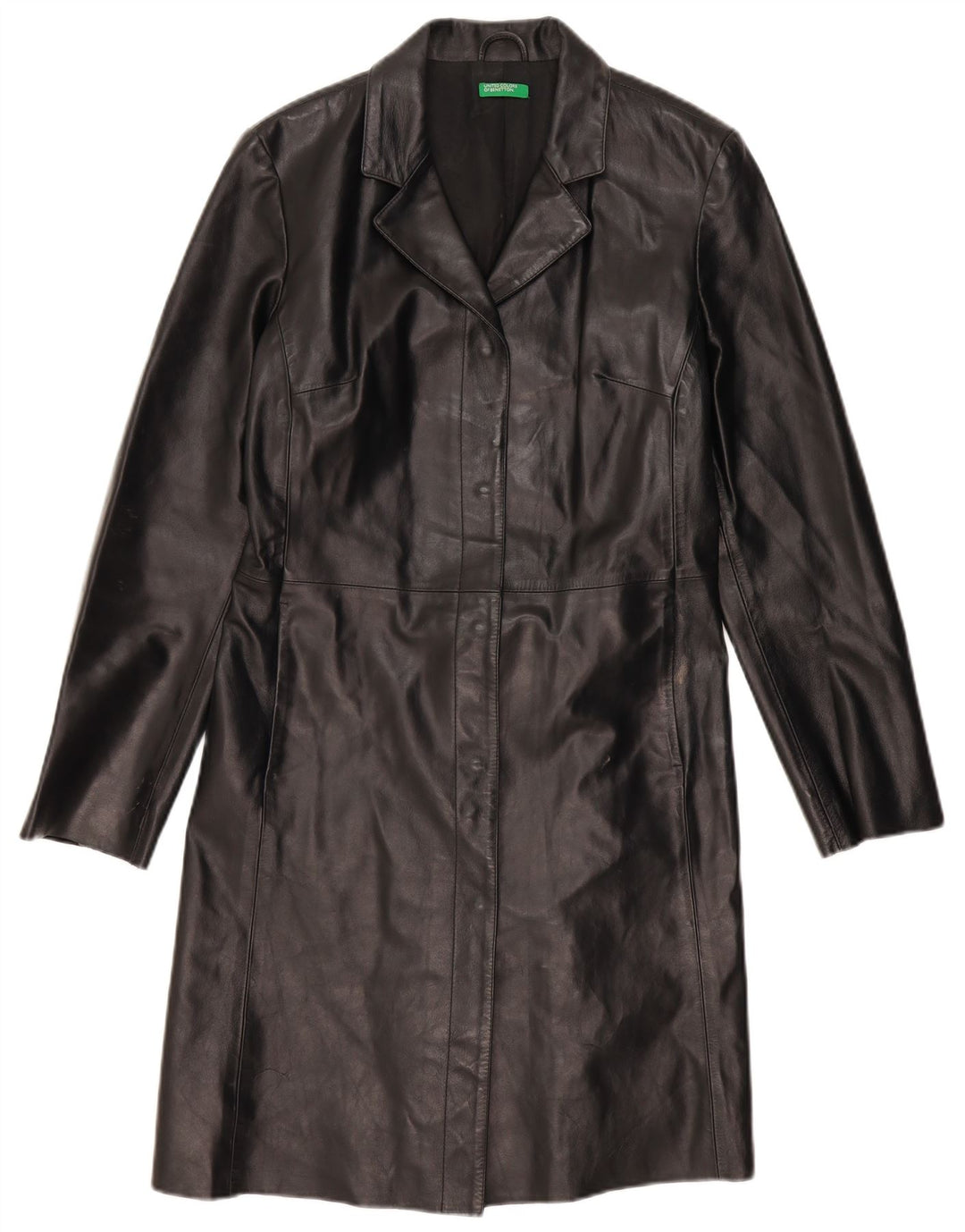 BENETTON Γυναικείο Δερμάτινο Παλτό IT 46 Large Μαύρο Δερμάτινο