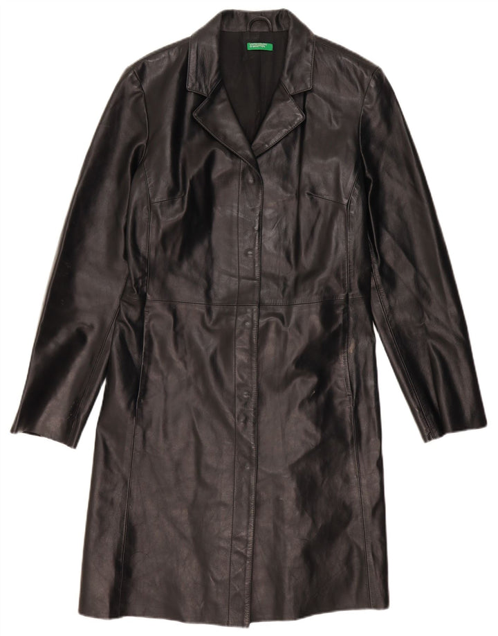 BENETTON Γυναικείο Δερμάτινο Παλτό IT 46 Large Μαύρο Δερμάτινο