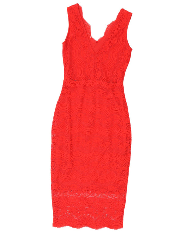 Oasis Γυναικείο Αμάνικο Δαντέλα Bodycon Φόρεμα UK 4 XS Red Polyamide