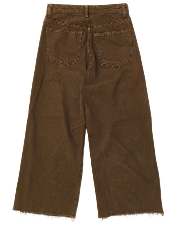 Zara Γυναικείο Crop Ψηλόμεσο Φαρδύ τζιν US 00 2XS W22 L23 Χακί βαμβακερό