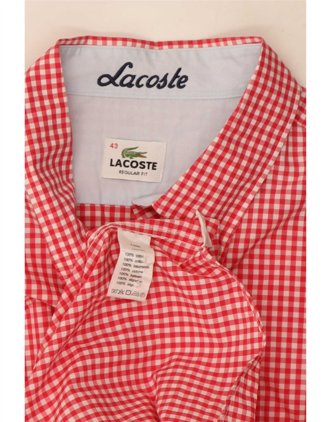 Ανδρικό πουκάμισο Lacoste Regular Fit Νούμερο 43 Μεγάλο κόκκινο βαμβακερό Gingham