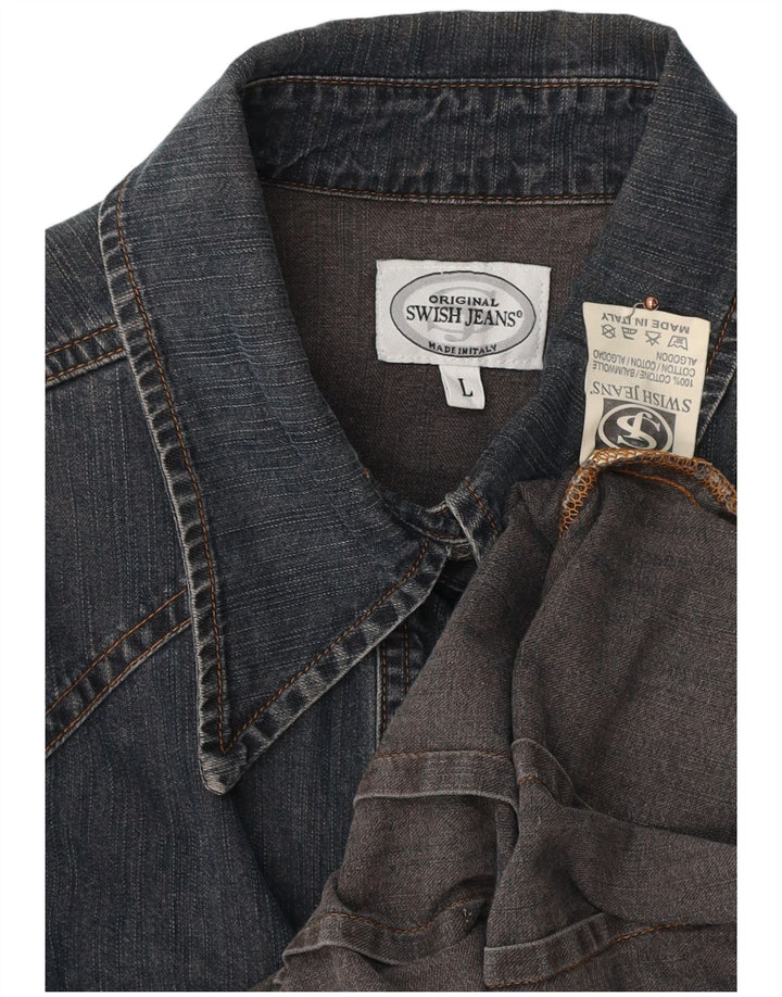 SWISH Γυναικείο Τζιν Μπλουζάκι UK 14 Μεγάλο Βαμβακερό Navy Blue