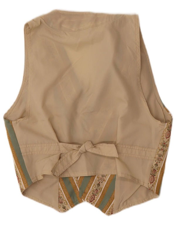 VINTAGE Γυναικείο Γιλέκο UK 10 Small Beige Fair Isle Cotton