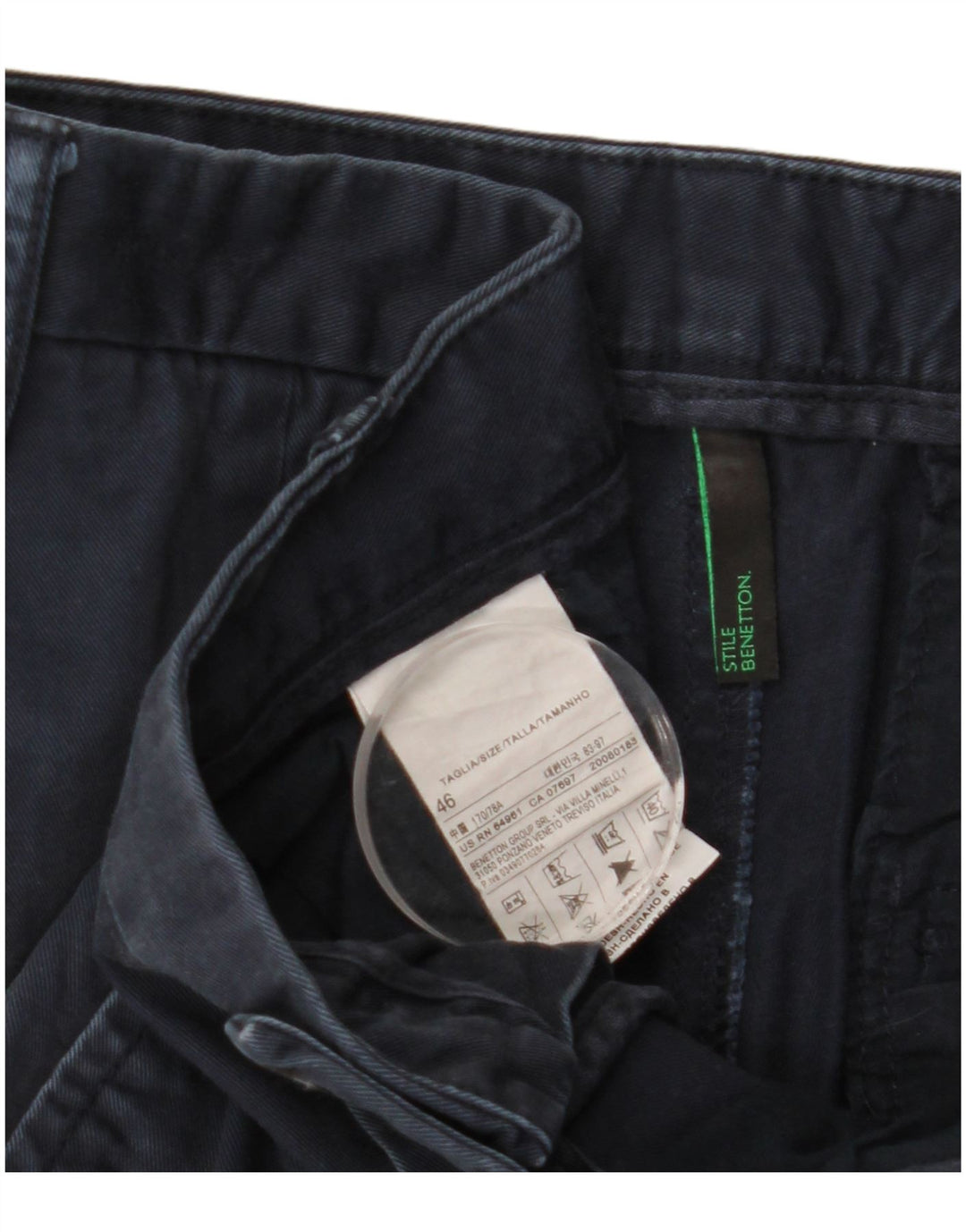 BENETTON Ανδρικό ίσιο παντελόνι Chino IT 46 Small W29 L30 Navy Blue Cotton