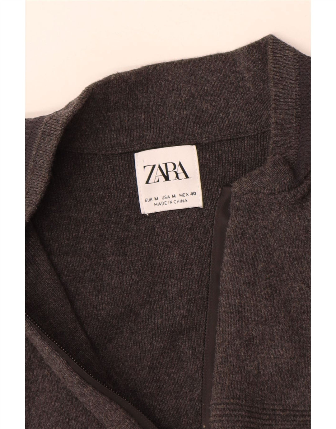 Zara Ανδρικό πουλόβερ ζακέτα με φερμουάρ, μεσαίο γκρι βαμβακερό