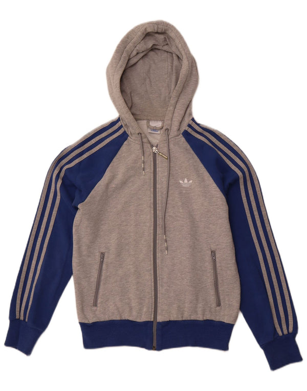 Γυναικείο πουλόβερ ADIDAS με φερμουάρ κουκούλα IT 38 XS Γκρι βαμβακερό χρώμα