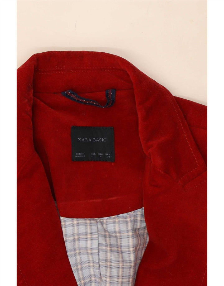 Zara Γυναικείο βελούδινο μπλέιζερ μπουφάν με 1 κουμπί UK 14 μεγάλο κόκκινο βαμβακερό