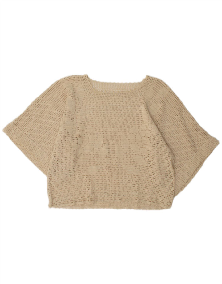 Vintage Γυναικείο Batwing See Through Top UK 16 Large Beige
