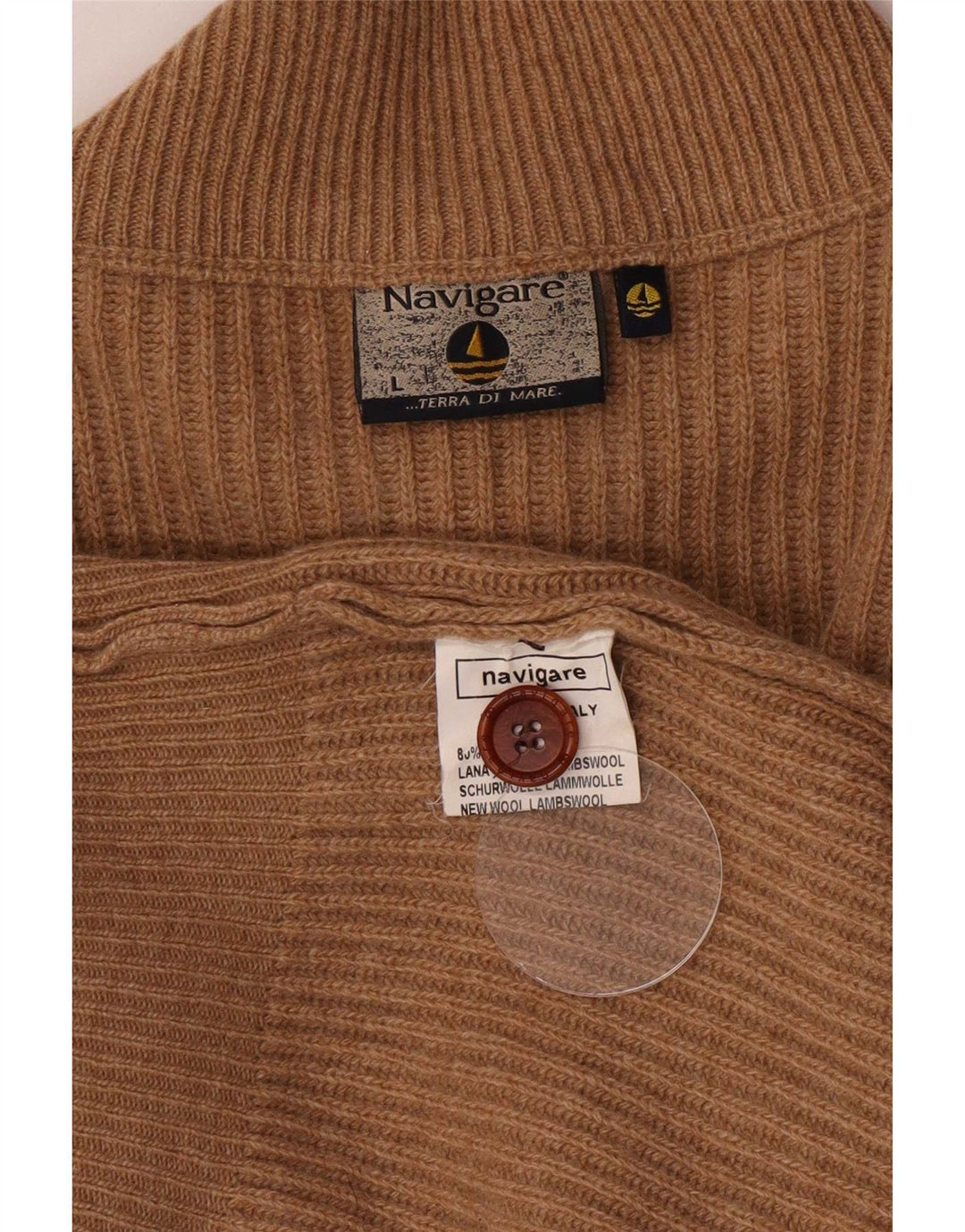 Ανδρικό πουλόβερ με ζακέτα Navigare Large Beige Lambswool