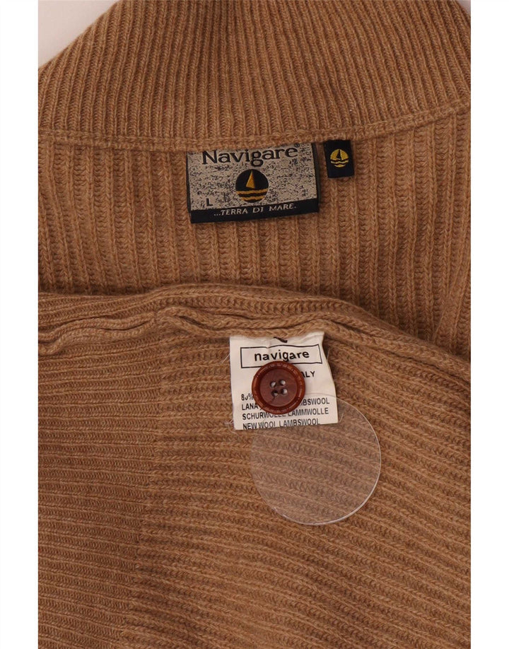Ανδρικό πουλόβερ με ζακέτα Navigare Large Beige Lambswool