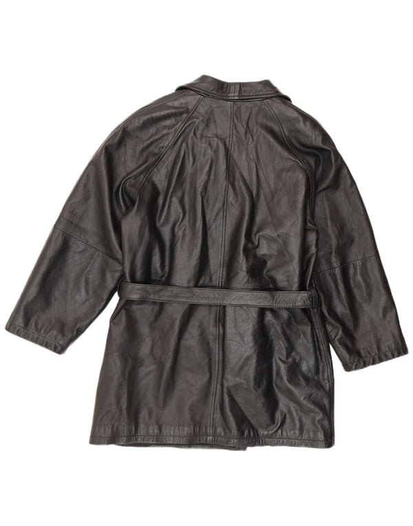 ANTICA PELLERIA Womens Double Breasted Coat UK 16 Large Black Leather