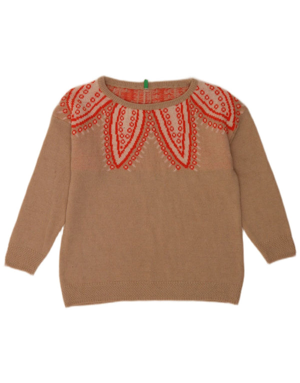Benetton Γυναικείο Abstract Pattern πουλόβερ με λαιμόκοψη UK 10 Small Beige