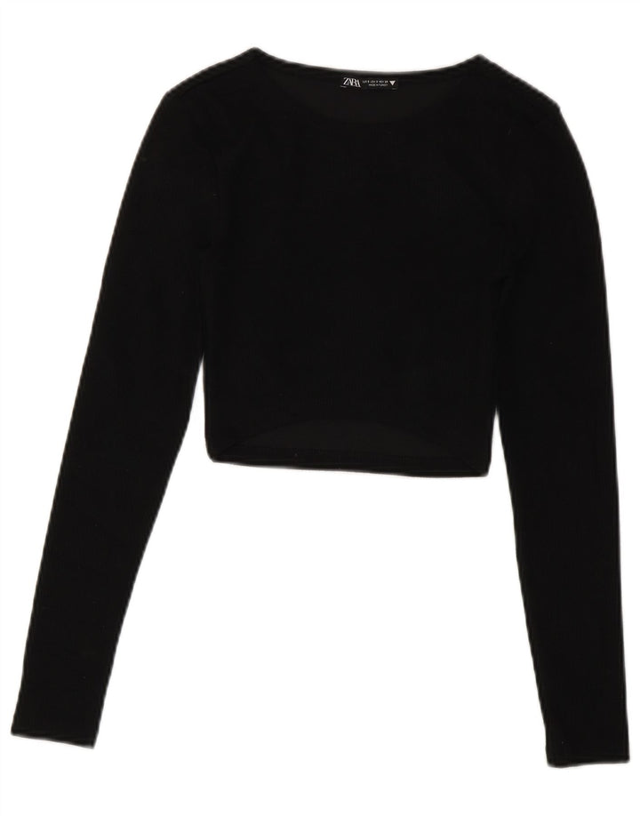 Zara Γυναικείο Crop Top Μακρυμάνικο UK 8 Small Black