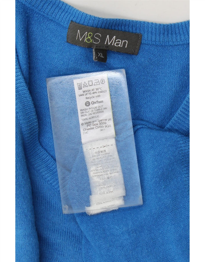 Ανδρικό πουλόβερ Marks & Spencer με V λαιμόκοψη XL Μπλε Ακρυλικό