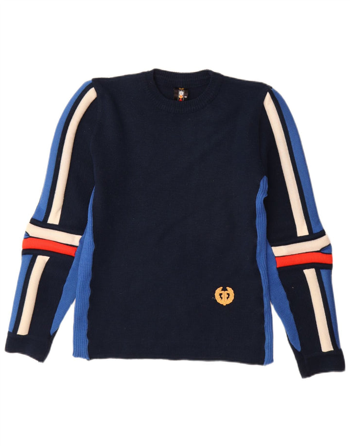 Vintage Ανδρικό πουλόβερ με λαιμόκοψη IT 48 Medium Navy Blue Colorblock