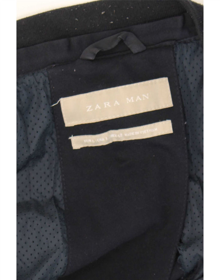 Zara Ανδρικό Bomber Jacket UK 40 Large Navy Blue Colourblock