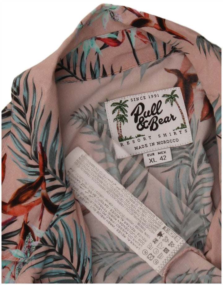 Ανδρικό κοντομάνικο πουκάμισο PULL & BEAR XL Ροζ φλοράλ βισκόζης Χαβάης