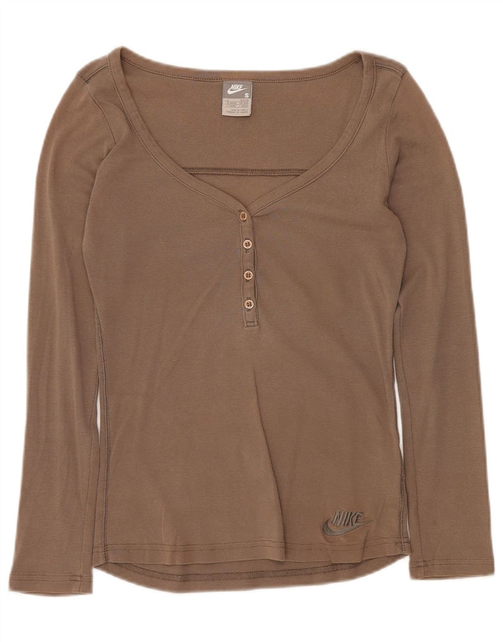 Γυναικείο τοπ NIKE μακρυμάνικο UK 8/10 Μικρό γκρι βαμβακερό