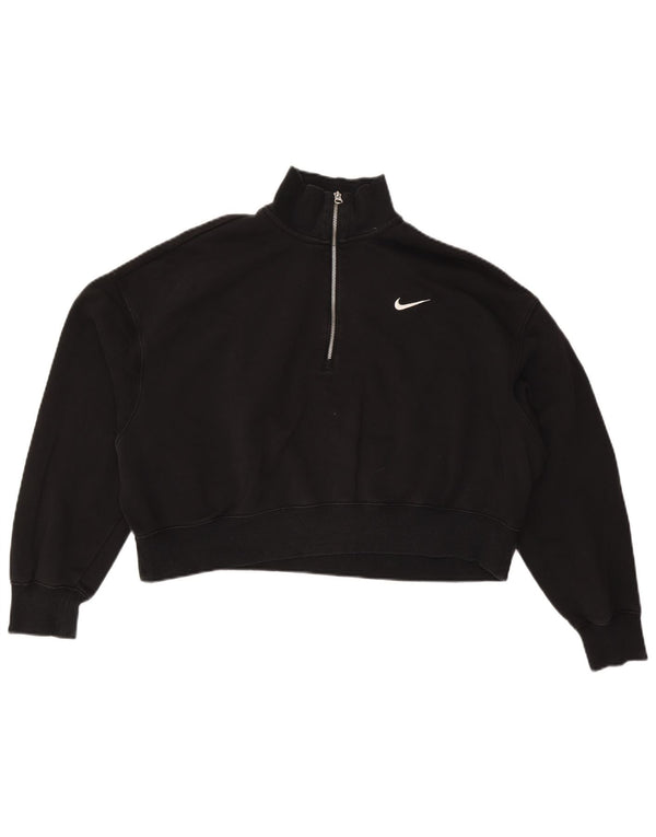 Nike Womens Oversized Crop Zip Neck Sweatshirt Jumper UK 18 XL Black Cotton