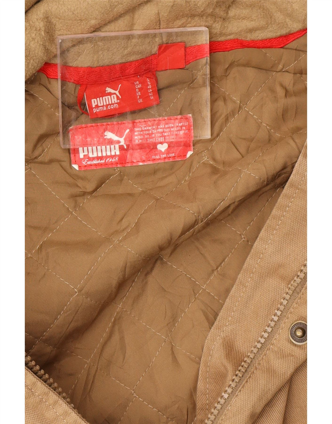 PUMA Womens Hooded Bomber Jacket UK 14 Large Beige