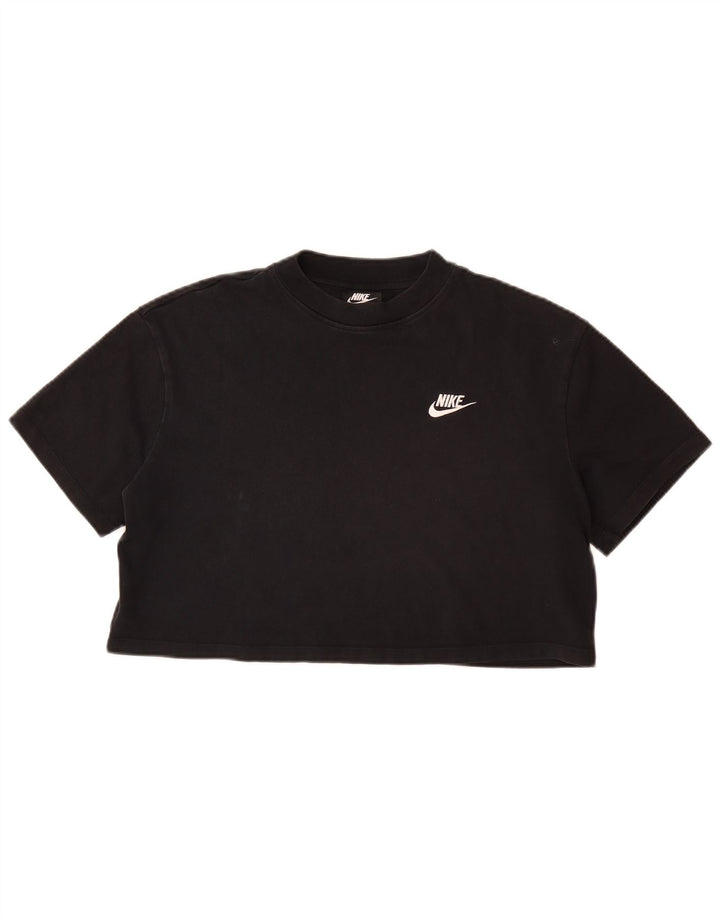NIKE Womens Crop T-Shirt Top UK 14 Medium Black Cotton