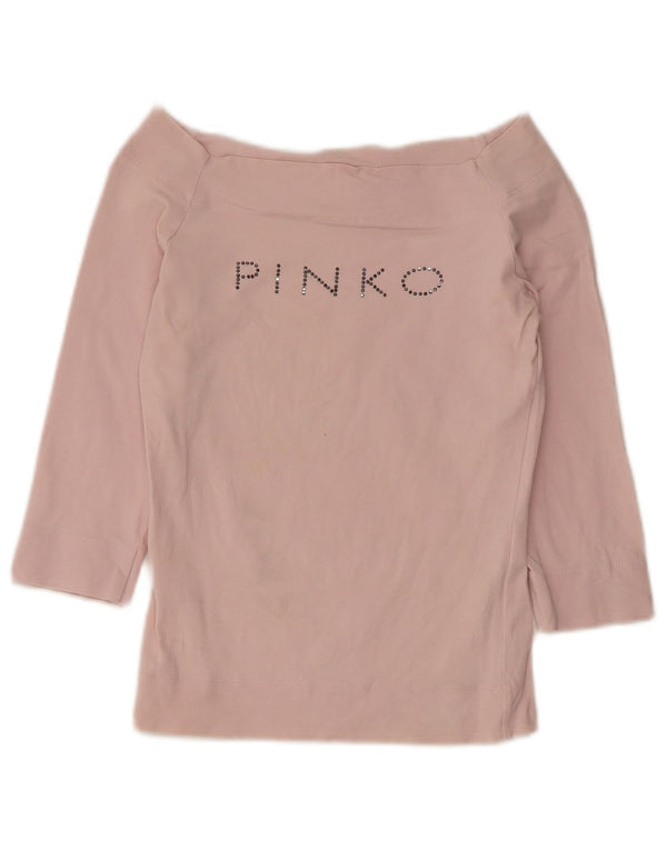 Pinko Γυναικείο τοπ με γραφικό 3/4 μανίκι UK 8 μικρό ροζ βαμβακερό