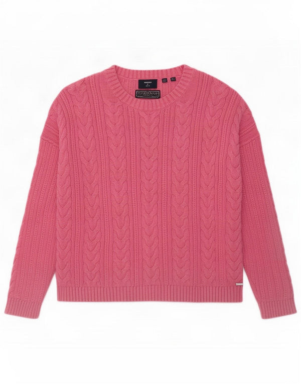 Superdry Γυναικείο Loose Fit Crew Jumper πουλόβερ UK 12 Medium Pink Cotton