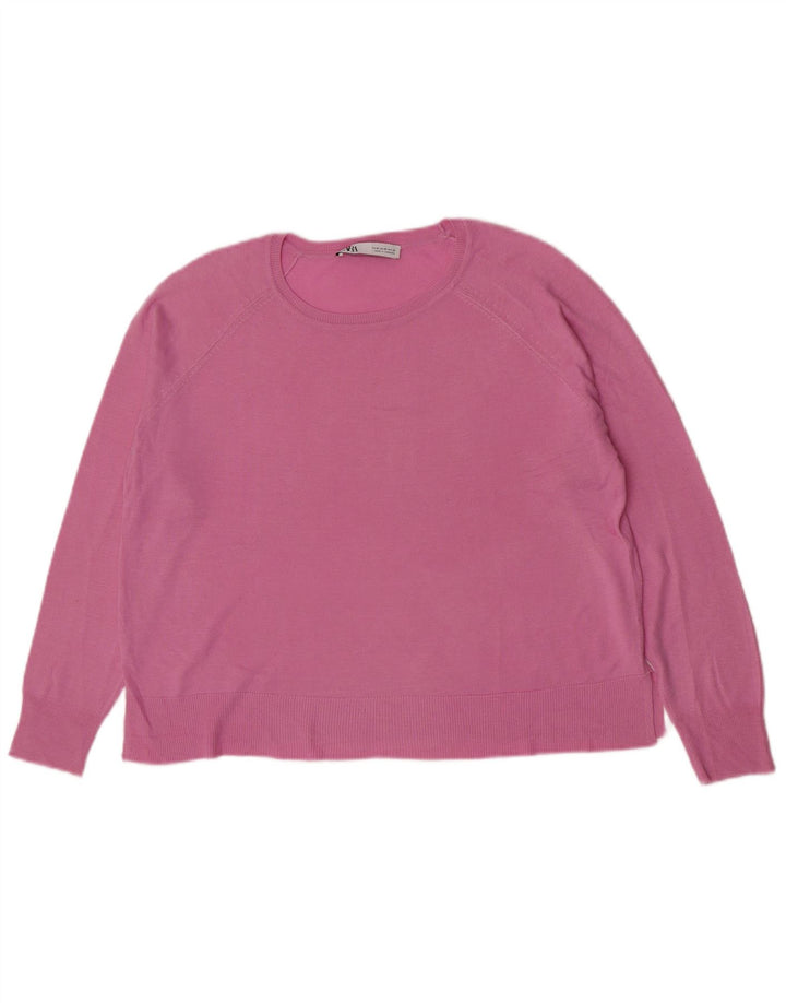 Zara Γυναικείο πουλόβερ με λαιμόκοψη UK 14 Medium Pink