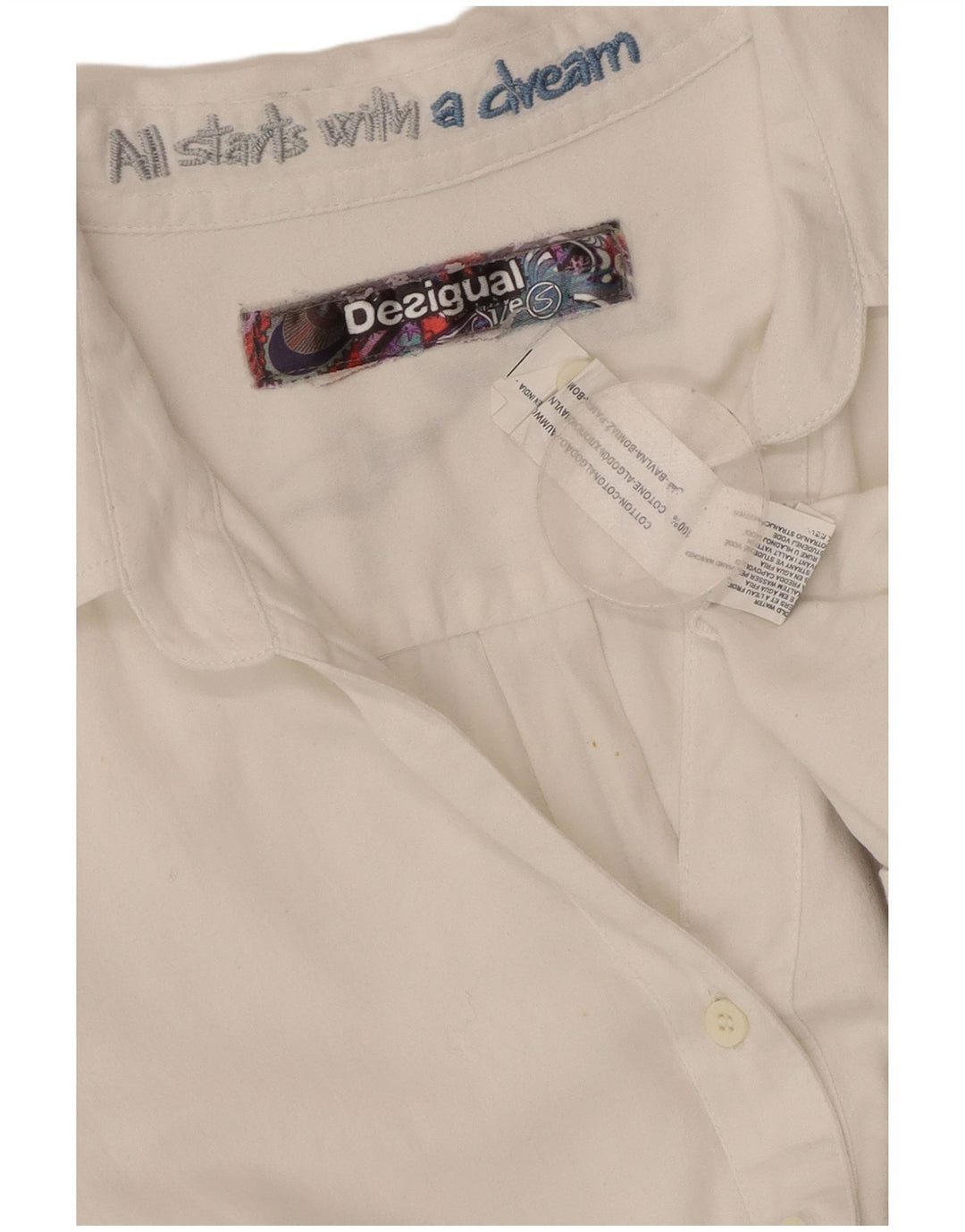 DESIGUAL Γυναικείο γραφικό πουκάμισο UK 10 Small White Floral Βαμβακερό