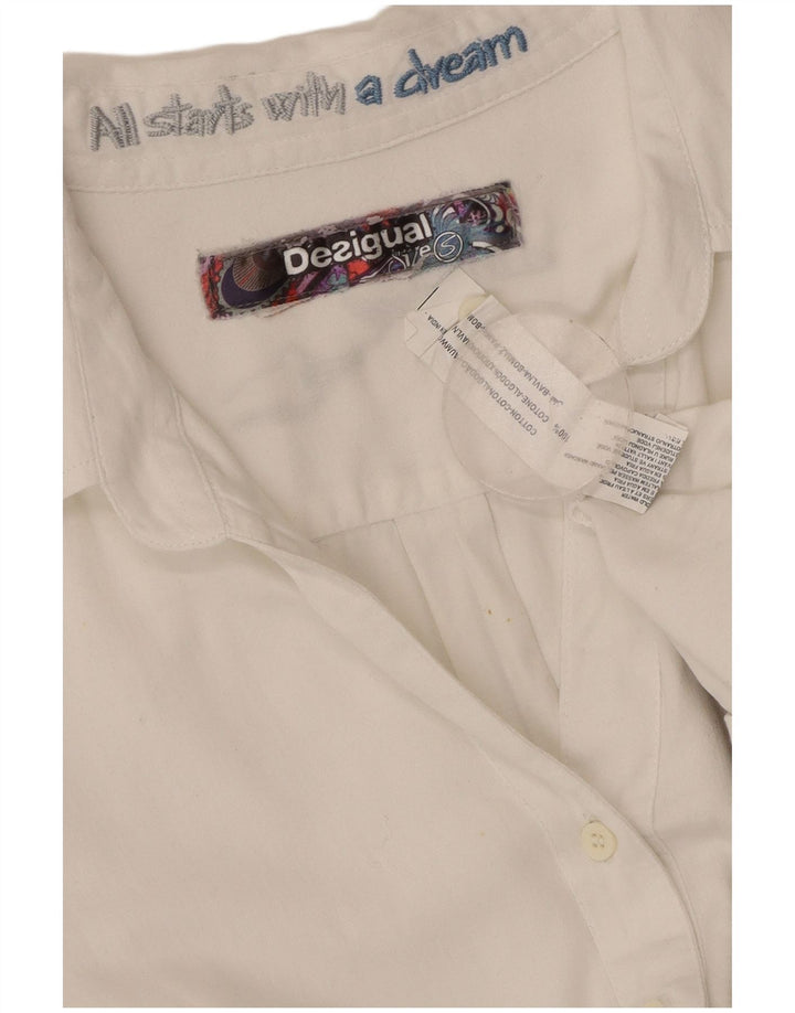 DESIGUAL Γυναικείο γραφικό πουκάμισο UK 10 Small White Floral Βαμβακερό