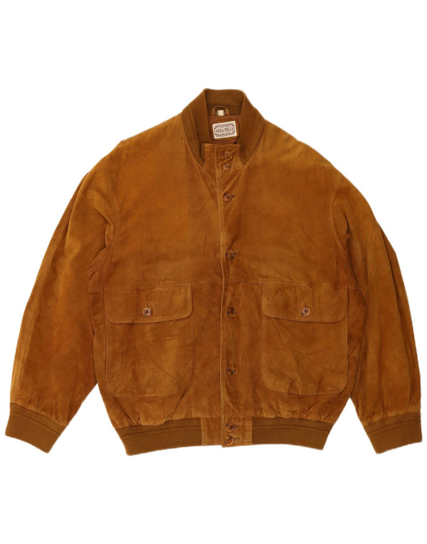 Vintage Ανδρικό Suede Bomber Jacket UK 42 XL Καφέ Δερμάτινο
