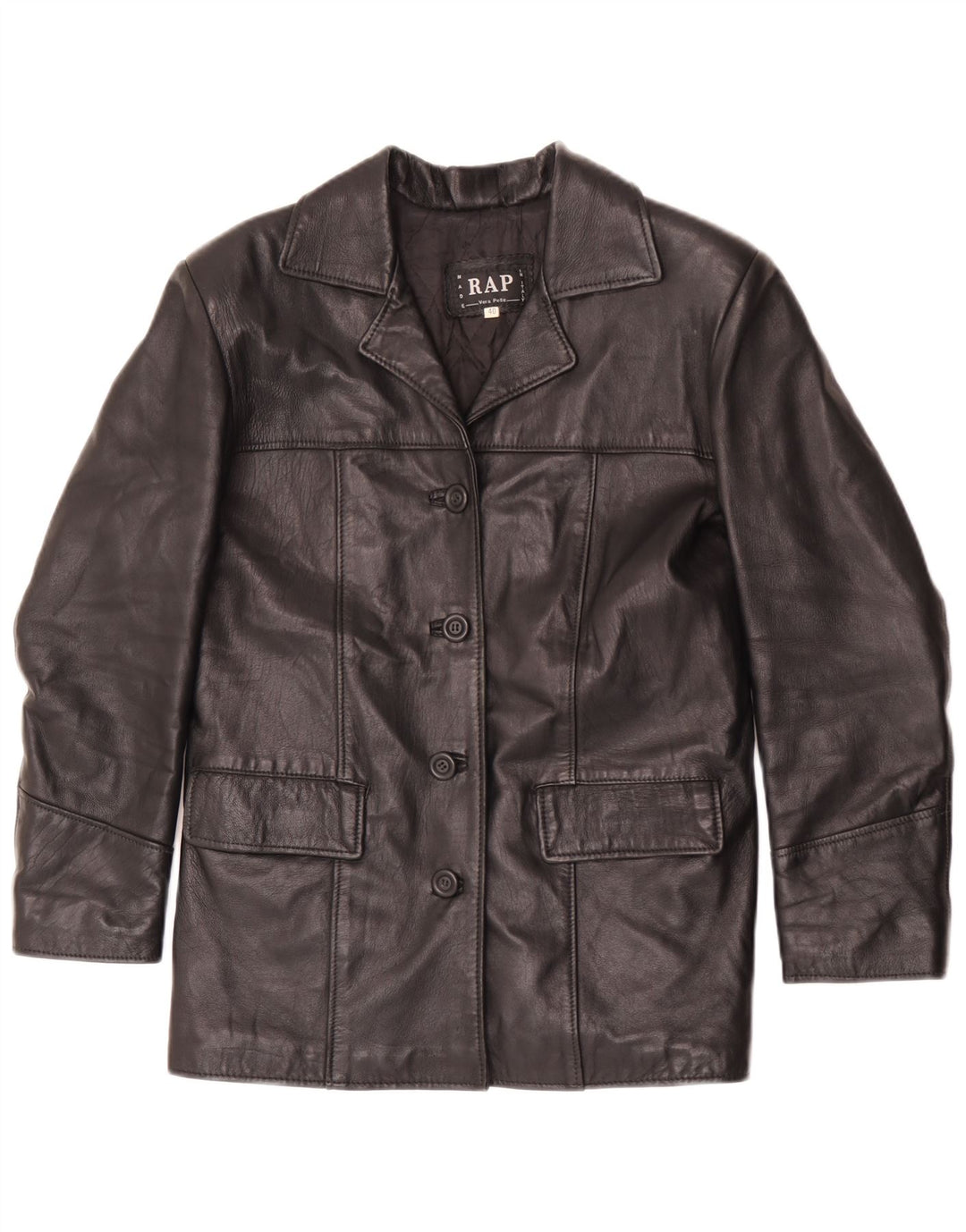 Vintage γυναικείο δερμάτινο μπουφάν 4 κουμπιών Blazer IT 40 Small μαύρο δέρμα