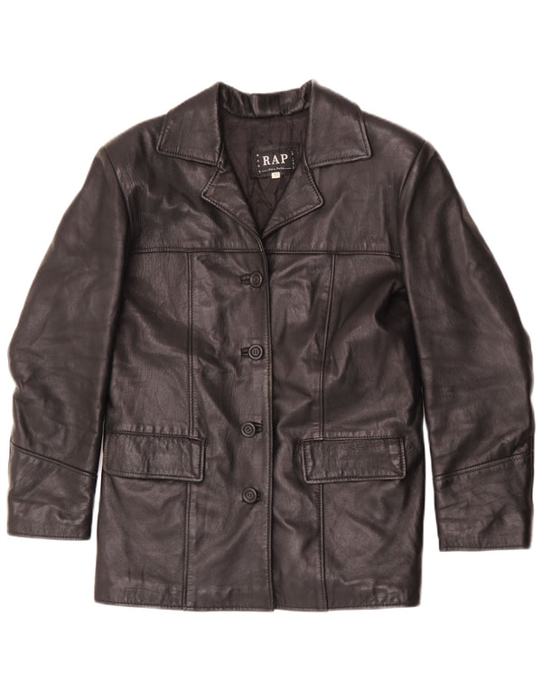 Vintage γυναικείο δερμάτινο μπουφάν 4 κουμπιών Blazer IT 40 Small μαύρο δέρμα