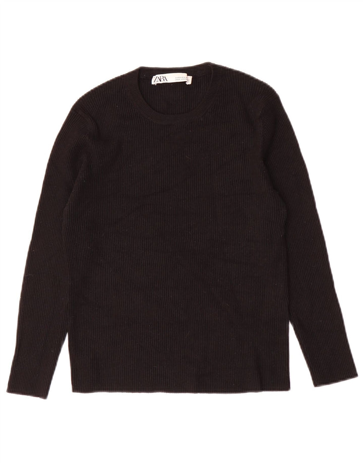 Zara Γυναικείο Crop Top 3/4 Sleeve UK 12 Medium Black Viscose