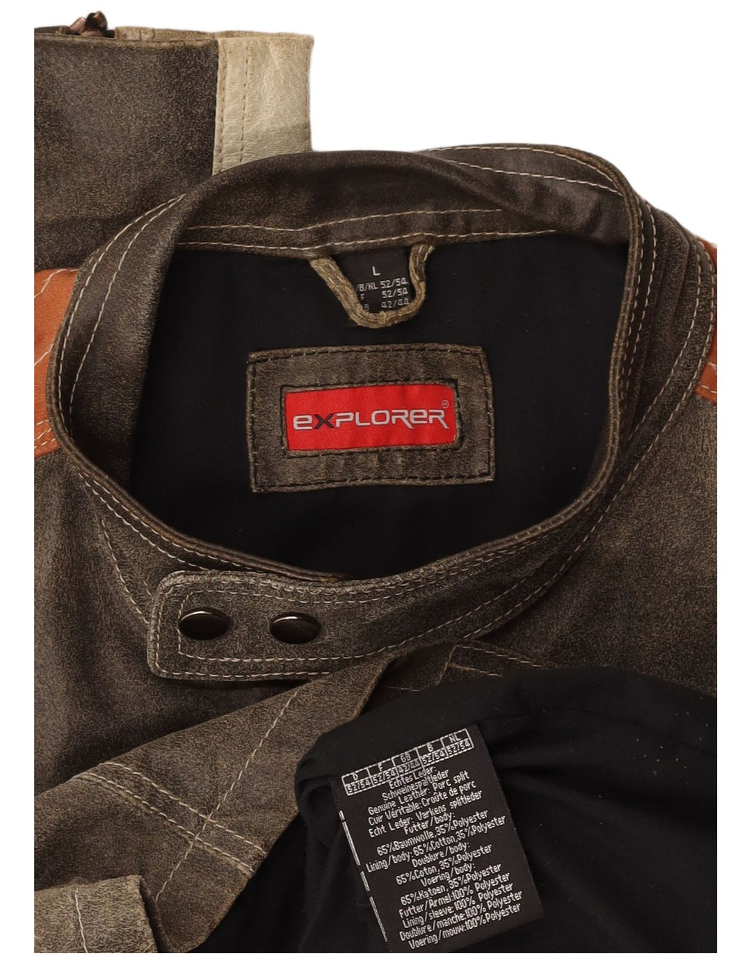 Ανδρικό δερμάτινο μπουφάν EXPLORER UK 40 Large Grey Colourblock Leather