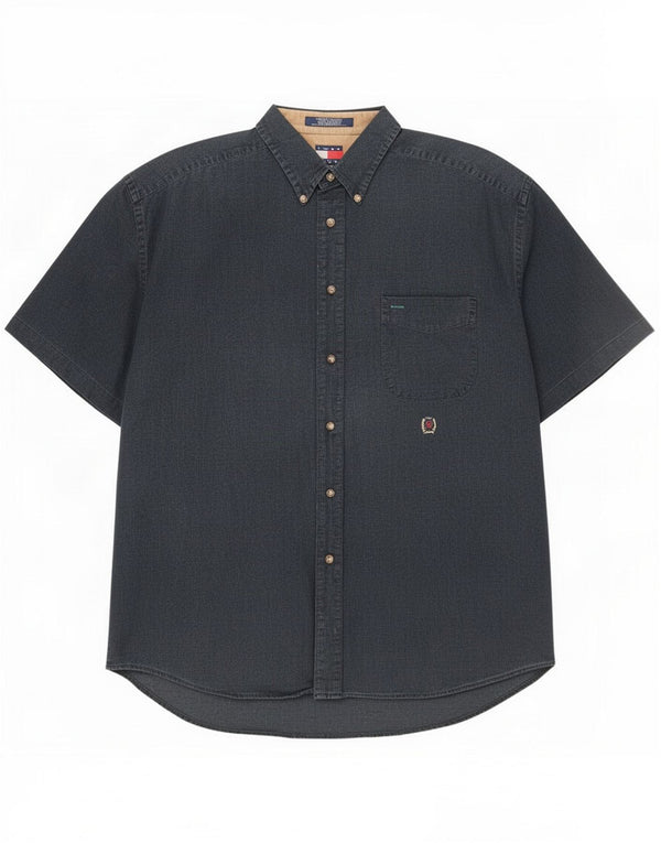 Tommy Hilfiger Ανδρικό κοντομάνικο πουκάμισο XL Navy Blue Linen