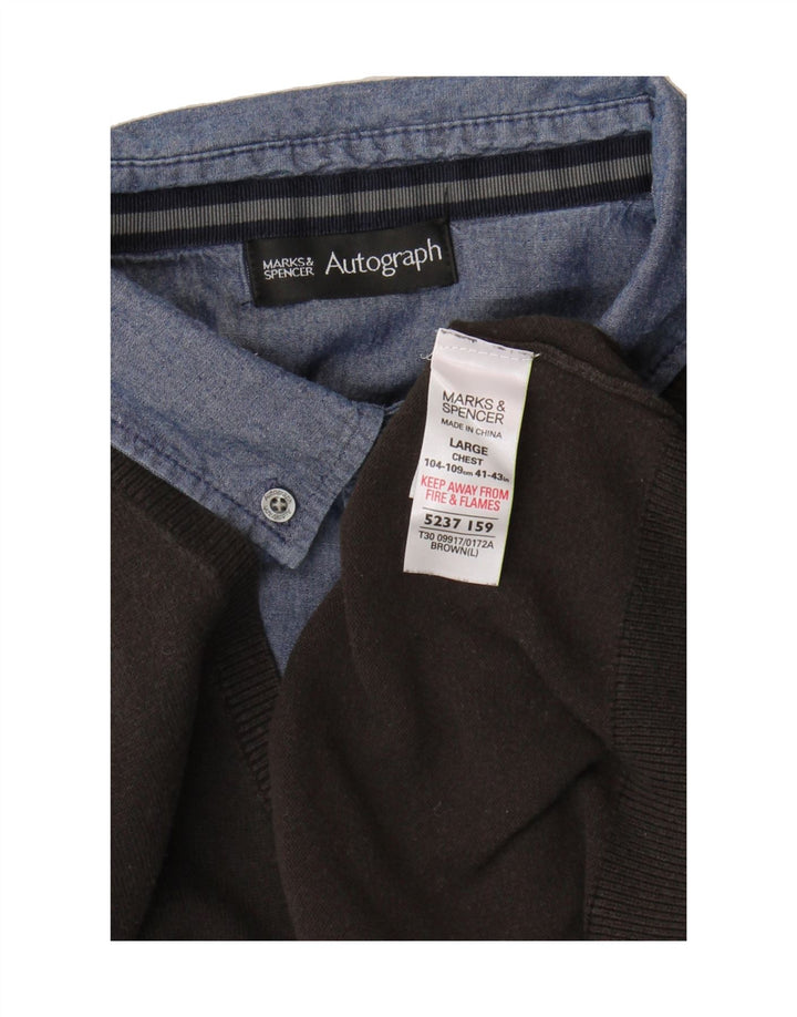 MARKS & SPENCER Mens Autograph V-Neck Jumper Sweater Large Grey Cotton Vintage Marks & Spencer and Second-Hand Marks & Spencer from Messina Hembry 