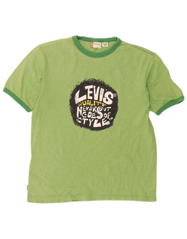Levi's Womens Graphic T-Shirt Top UK 16 Large Green Cotton